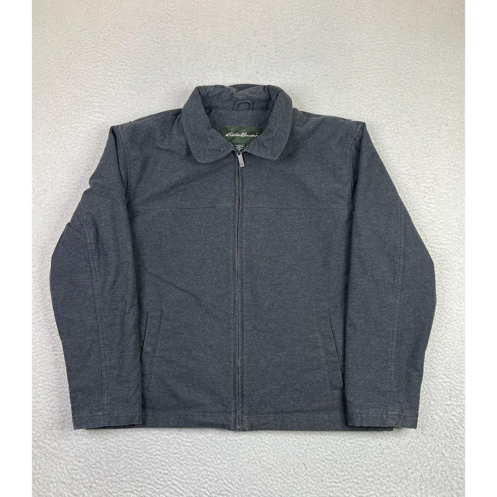 Eddie Bauer Jacket Mens XL Gray Cotton Blend Insulated Full Zip Bomber EB650